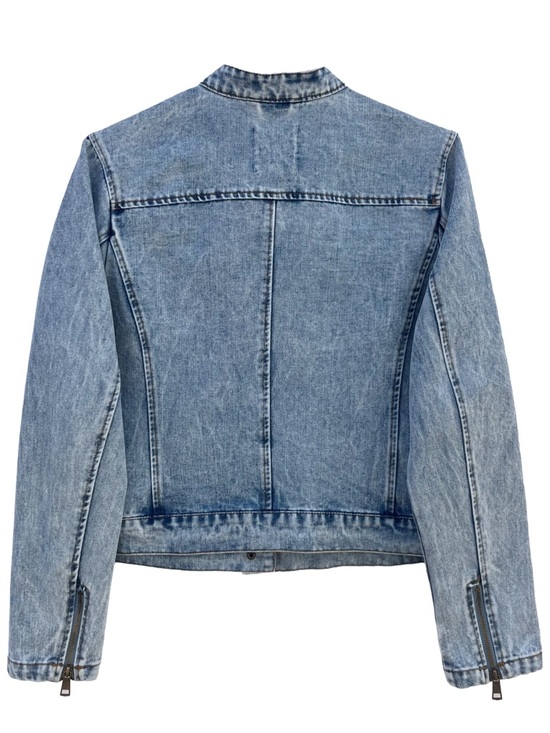 Cropped Acid Wash Denim Moto Jacket Blue L 100% Cotton - Picture 3 of 9